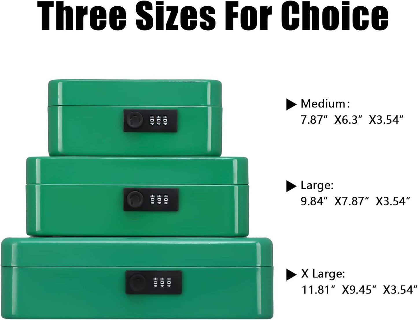 KYODOLED Large Cash Box with Combination Lock,Safe Metal Box for Money, Storage Lock Box with Money Tray,9.84"x 7.87"x 3.54" Green Large