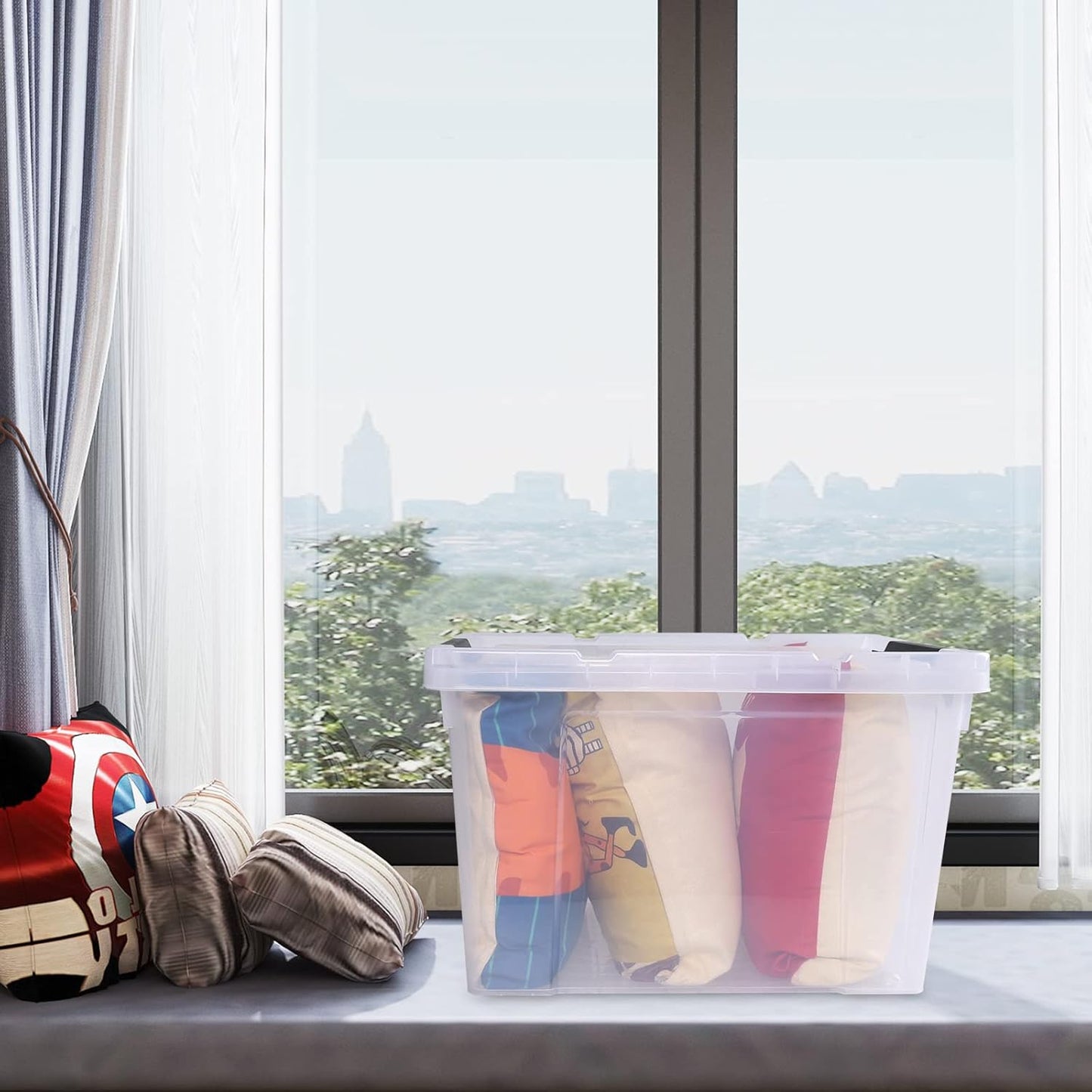 50 Quart Clear Storage Containers with Lid/Wheels, Large Rolling Stackable Box, 4 Packs