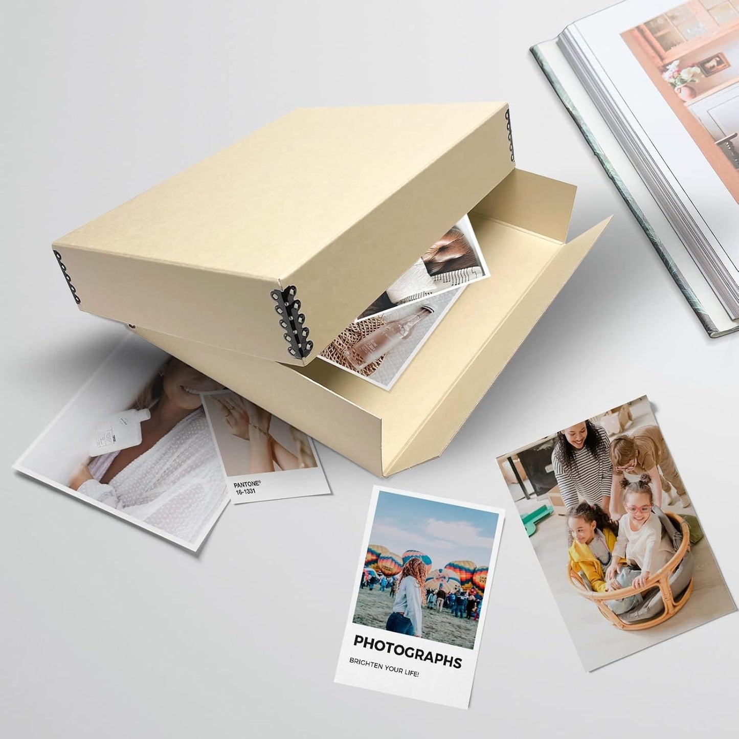 Lineco Museum Archival Storage Box, 11.75x15.25x3 in. Drop Front Design. Acid-Free with Metal Edge. Organize Photos, Pictures, Prints, Documents, Crafts, DIY. Tan, 1 Pack