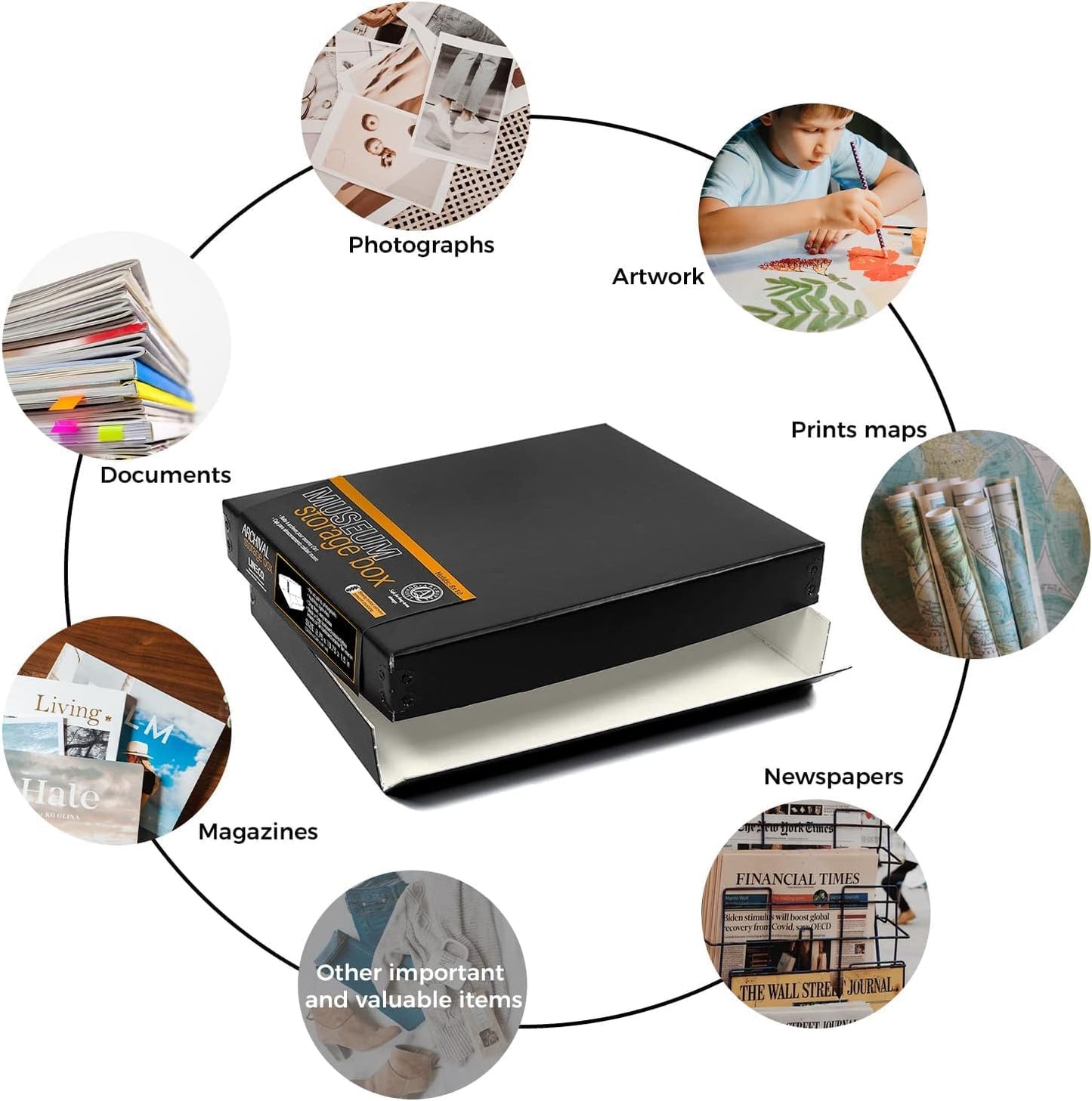 Lineco Museum Archival Storage Box, 8.75x10.75x1.5 in. Drop Front Design. Acid-Free with Metal Edge. Organize Photos, Pictures, Prints, Documents, Crafts, DIY. Black, 1 Pack