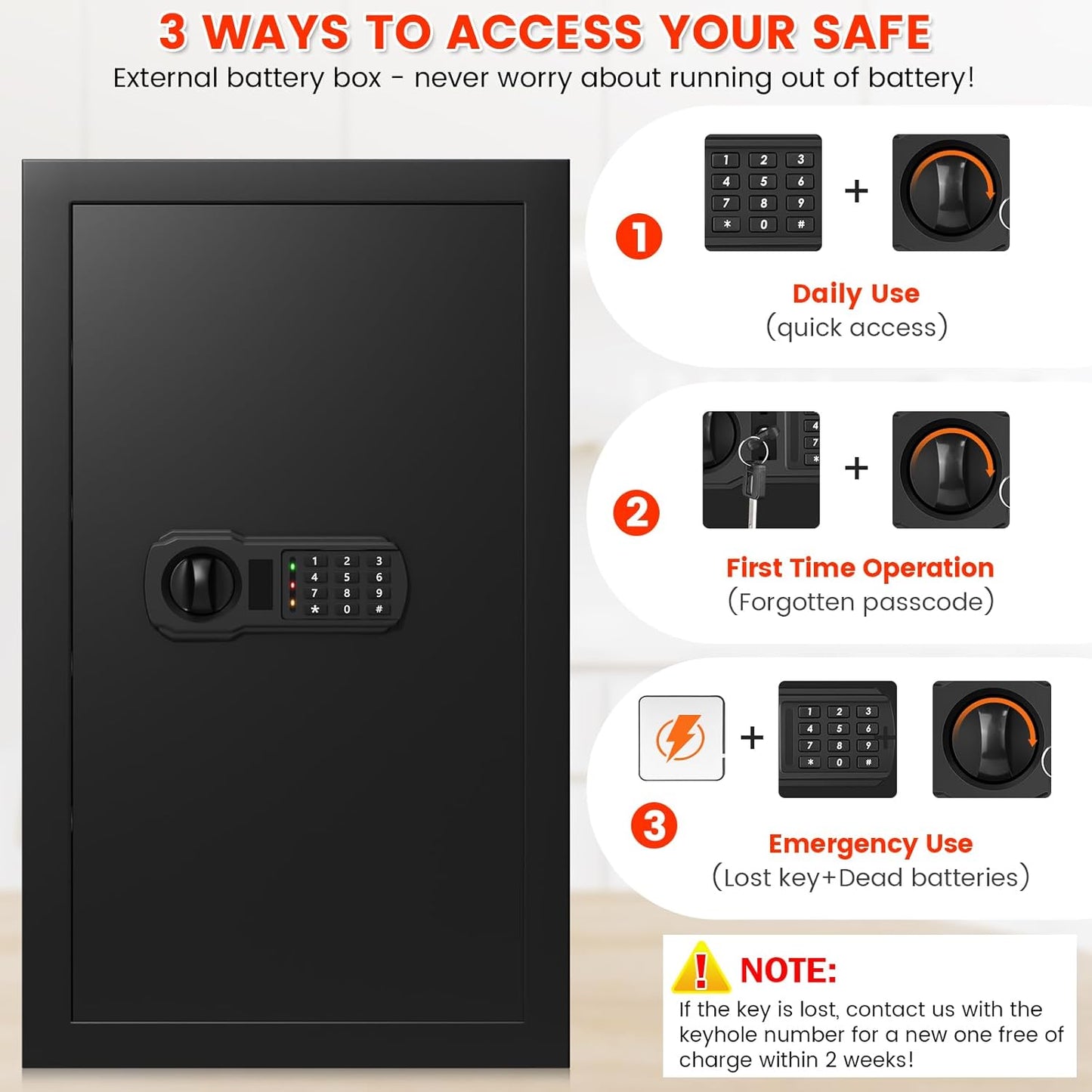 4.5 Cubic Large Fireproof Safe Box with Fireproof Document Bag, Personal Security Home Safe with 3 Removable Shelf, Anti-Theft Lock Box for Documents Money Jewelry Valuables