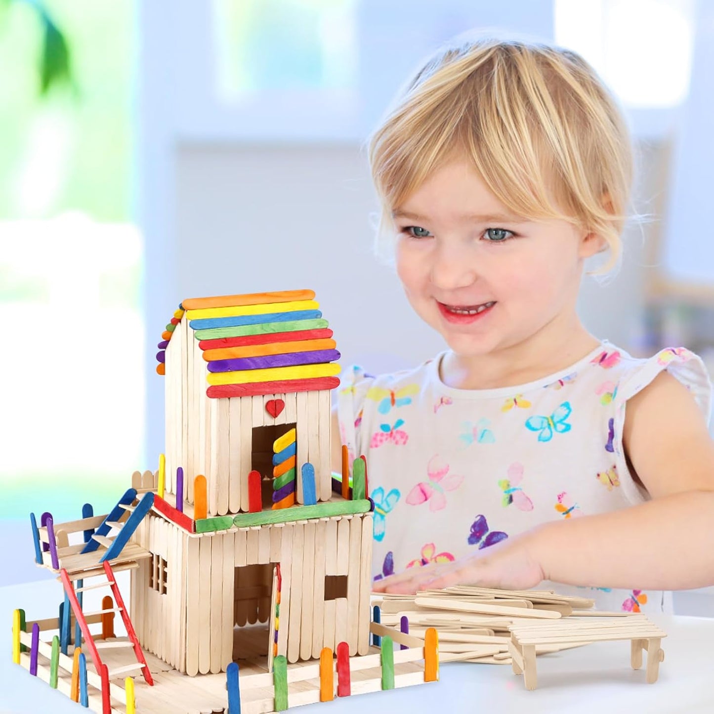 WISYOK 2400 Pcs Wooden Popsicle Sticks for Crafts, 4.5 Inch Wooden Craft Sticks, Lollipop Sticks, Treat Sticks Ice Cream Sticks for Creative Designs or DIY Craft, Home Art Projects