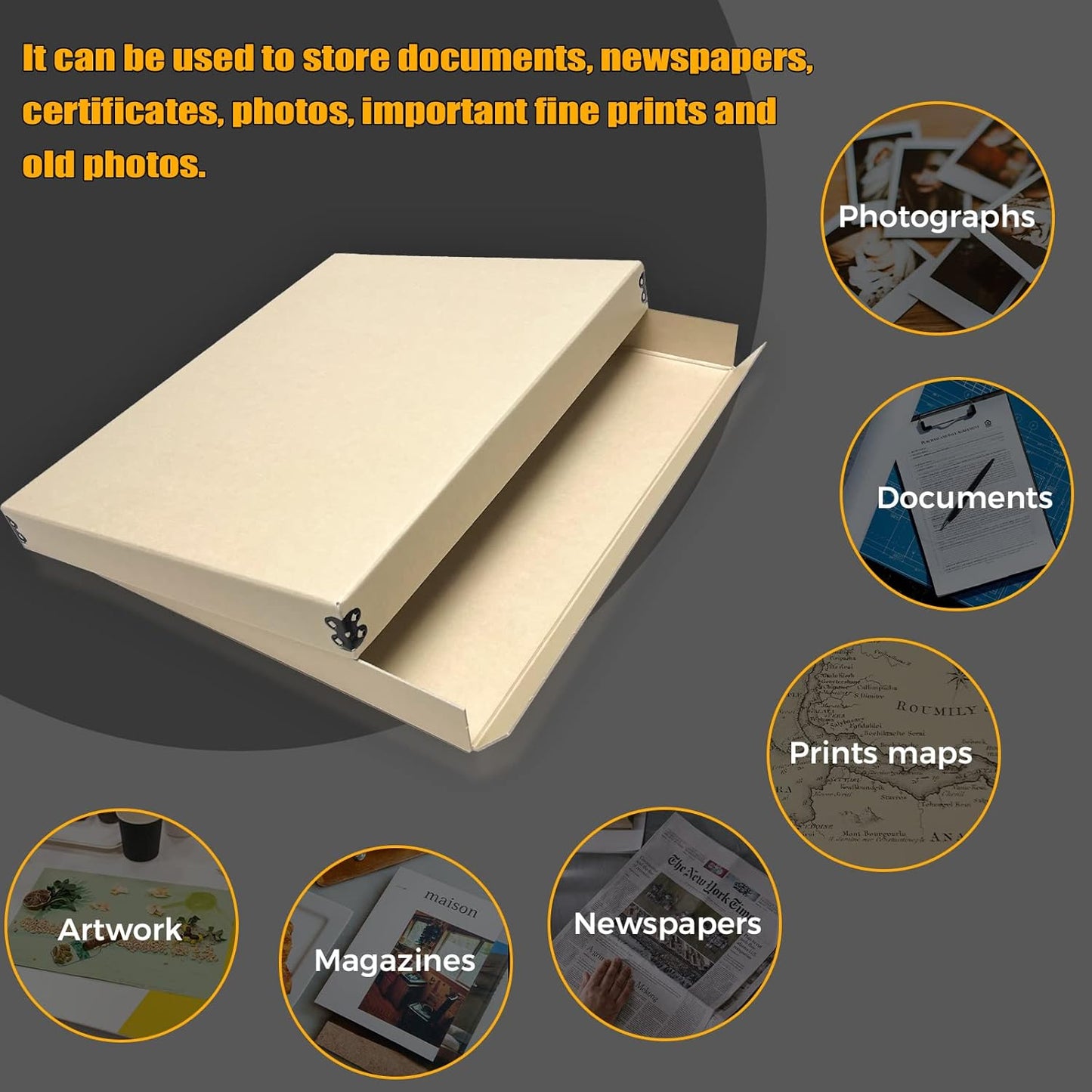 Golden State Art, Archival Storage Box, Acid-Free Drop Front Museum Box with Metal Edge for Storing Artwork Photos Documents Prints Arts and Crafts (Tan-11.75x14.75x1.5 Inches) Pack of 2