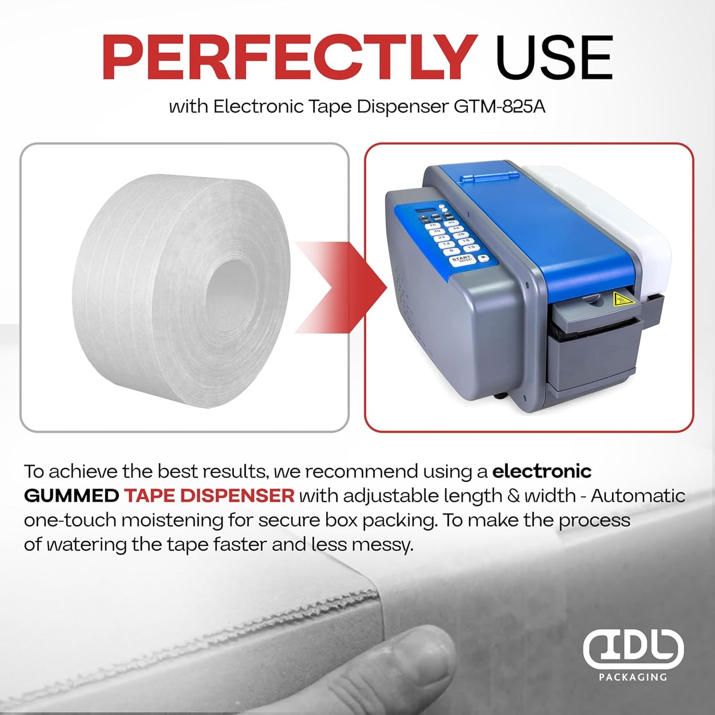 IDL Packaging 2.83" x 450 feet Reinforced Water-Activated Kraft Gummed Tape 30lb Thickness (Pack of 6) - Secure Paper Packing Tape for Secure Carton Sealing - Heavy-Duty for All Conditions, White