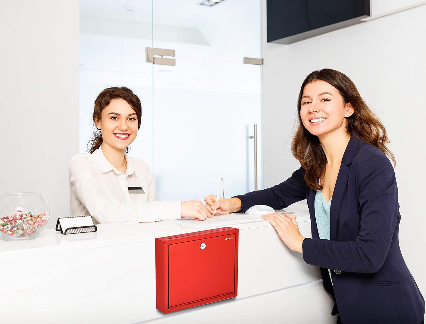 Adir Metal Suggestion Box with Lock and Slot, Wall Mount Deposit Box for Payments and Checks, Office Mail Box for Employees, Mailbox for House, Safe Drop Box with Keys - 3x10x12 Inch Red