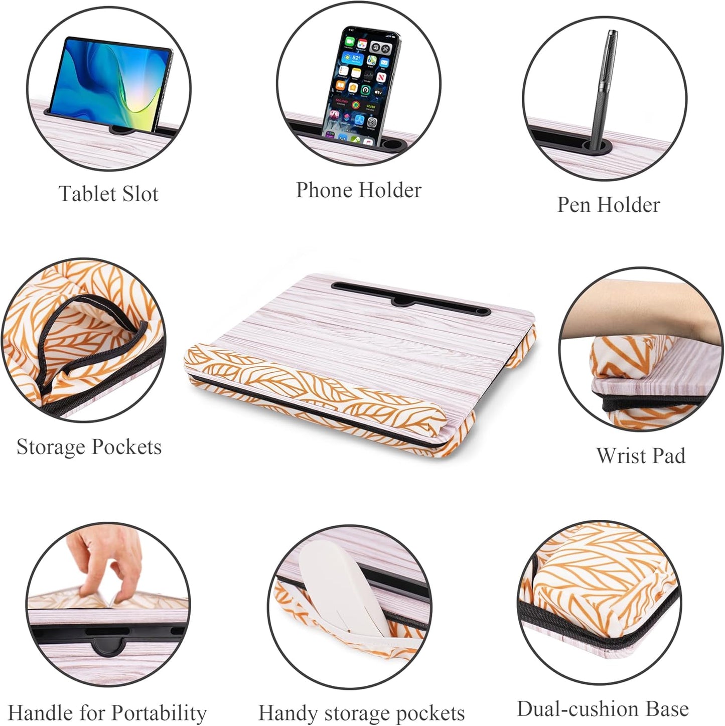 Lap Desk,Fits up to 15.6 inch Laptop Bed Table Computer with Soft Pillow and Storage Bag,Gaming Tray and Writing Tray on Bed for Home Office(2-Light Grey)