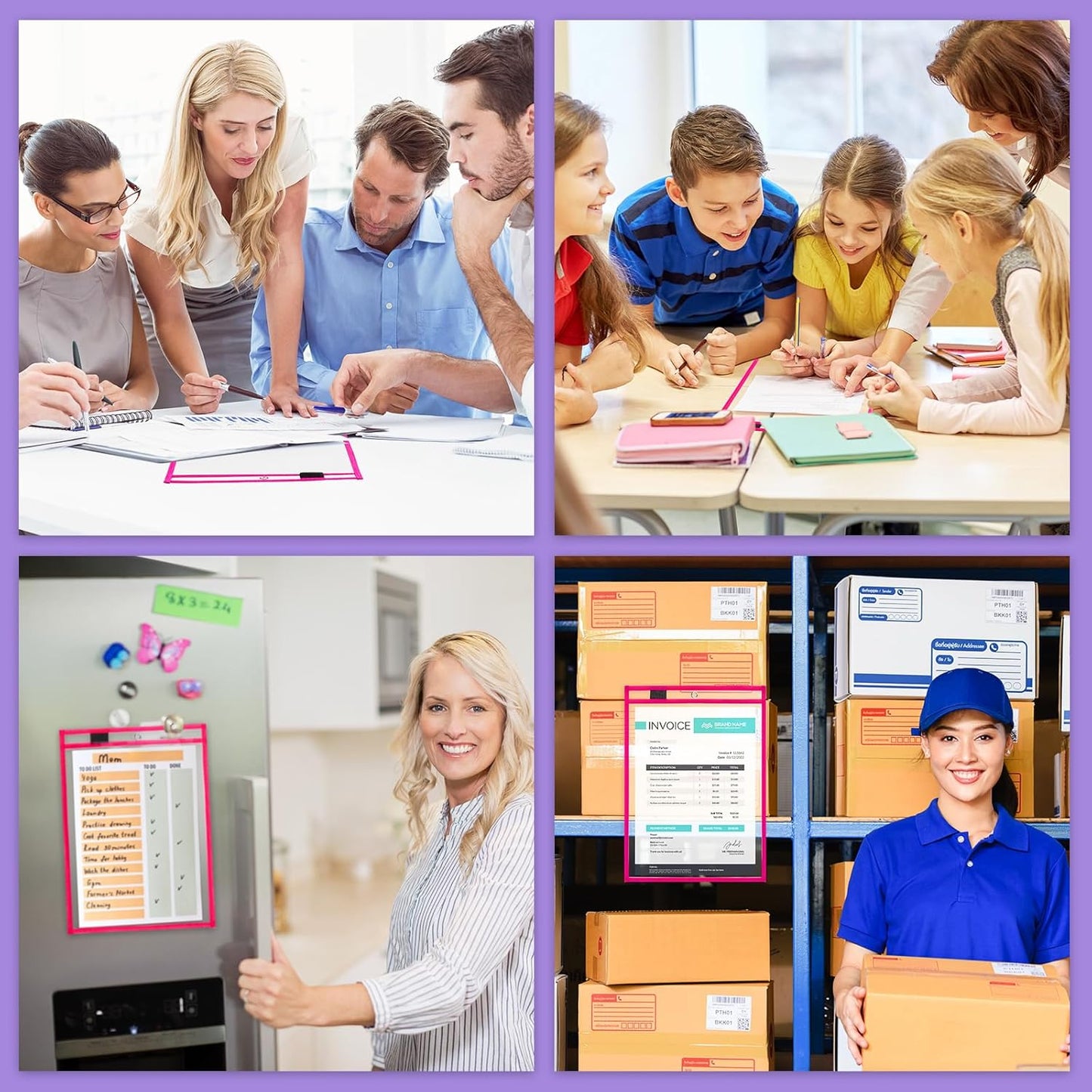 Nezyo Dry Erase Pockets Plastic Job Ticket Holders Shop Holder Order Pockets Clear Sleeves Tickets Folders Plastic Sleeves Paper Teacher Supplies for Classroom(14 x 10 in,Rose Red,50 Pcs)