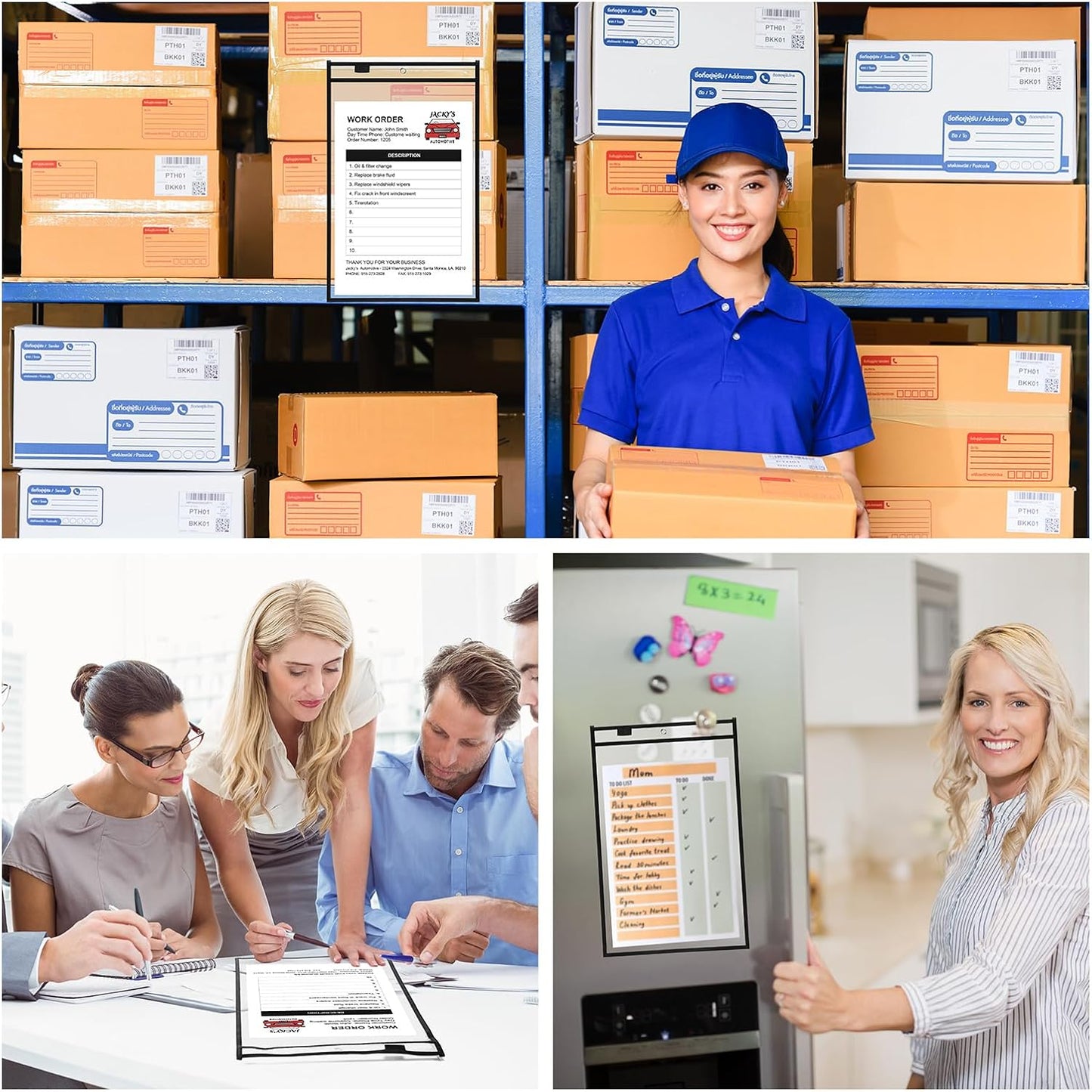 Nezyo Dry Erase Pockets Plastic Job Ticket Holders Shop Holder Order Pockets Clear Sleeves Tickets Folders Plastic Sleeves Paper Teacher Supplies for Classroom(12 x 18.6 in,Black,50 Pcs)