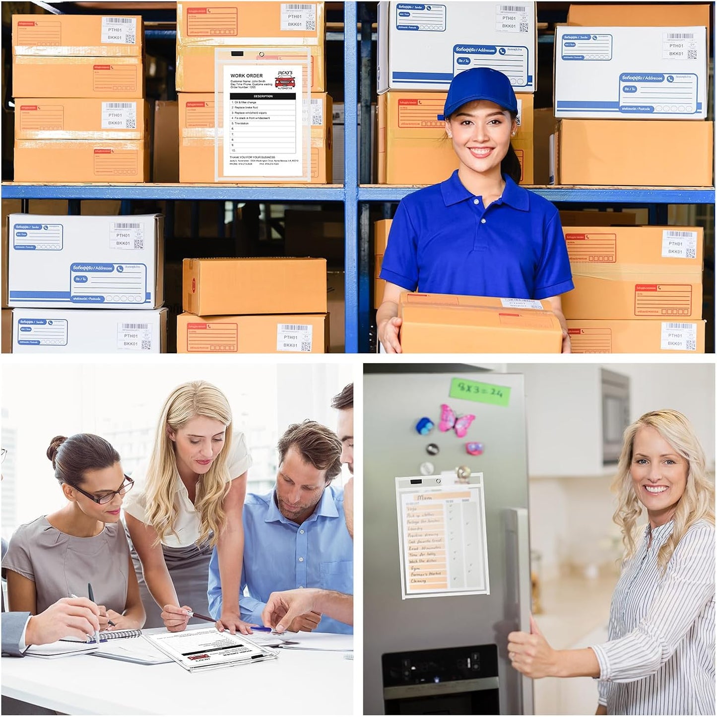 Nezyo Dry Erase Pockets Plastic Job Ticket Holders Shop Holder Order Pockets Clear Sleeves Tickets Folders Plastic Sleeves Paper Teacher Supplies for Classroom (12 x 9.5 in,White,50 Pcs)