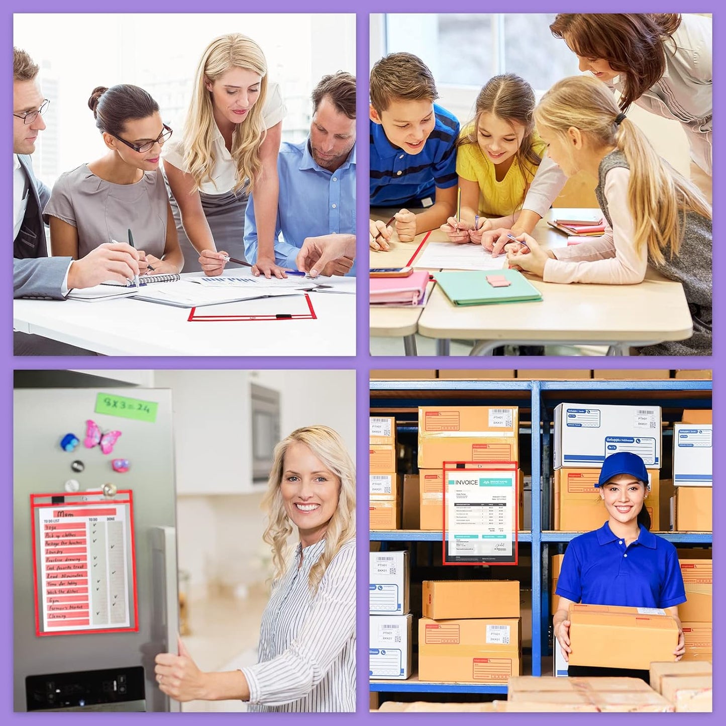 Nezyo Dry Erase Pockets Plastic Job Ticket Holders Shop Holder Order Pockets Clear Sleeves Tickets Folders Plastic Sleeves Paper Teacher Supplies for Classroom(14 x 10 in,Red,50 Pcs)