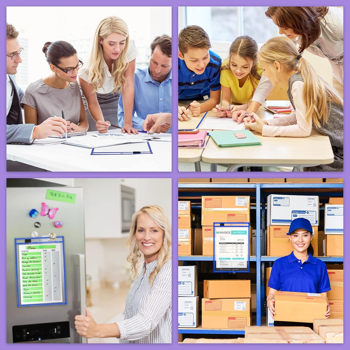 Nezyo Dry Erase Pockets Plastic Job Ticket Holders Shop Holder Order Pockets Clear Sleeves Tickets Folders Plastic Sleeves Paper Teacher Supplies for Classroom(14 x 10 in,Blue,50 Pcs)