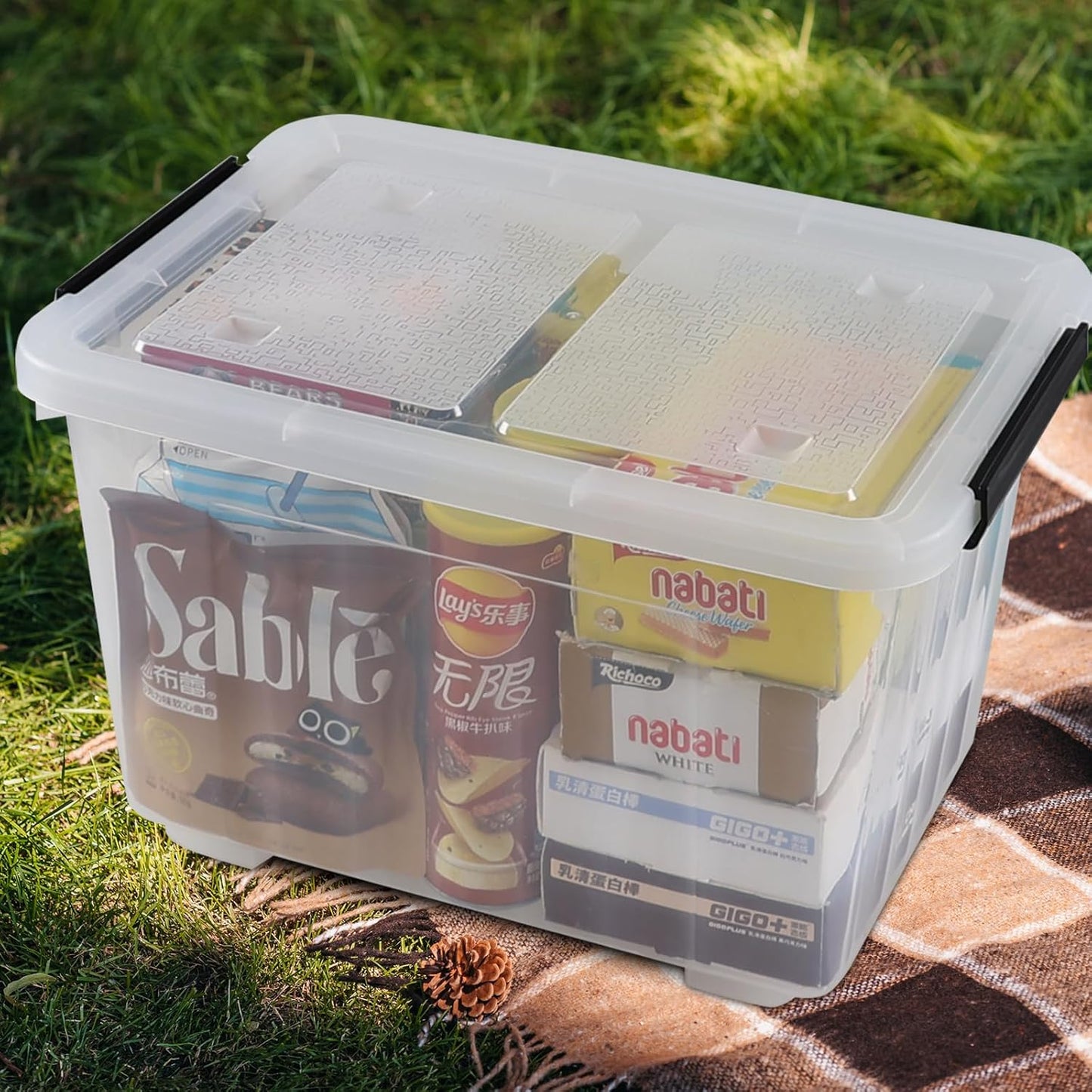 Farmoon 50 Quart Clear Storage Bin, Large Plastic Stackable Box with Lid, 4 Packs