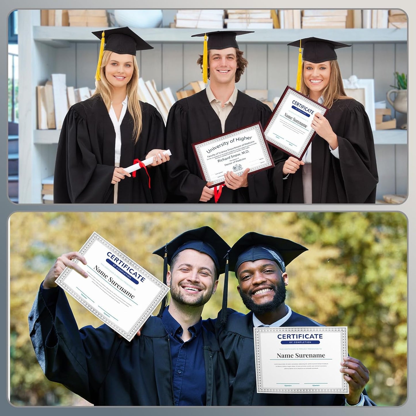 200 Sheet Silver Foil Award Certificate Paper Bulk 8.5 x 11 in for Printing Customizable Blank Cardstock Silver Border Certificate Laser and Inkjet Printer Friendly for Graduation Diploma Achievement