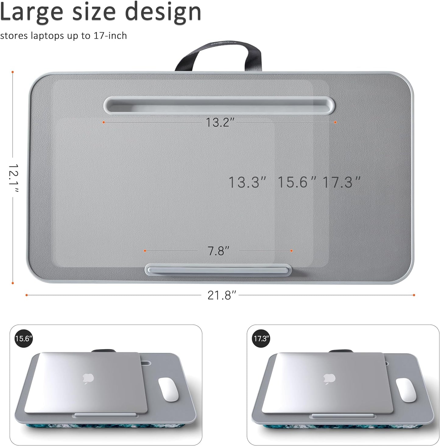 MillHome Blue Lap Desk with Cushion, Fits up to 17 inch Laptop, Tablet Slot and Stopper