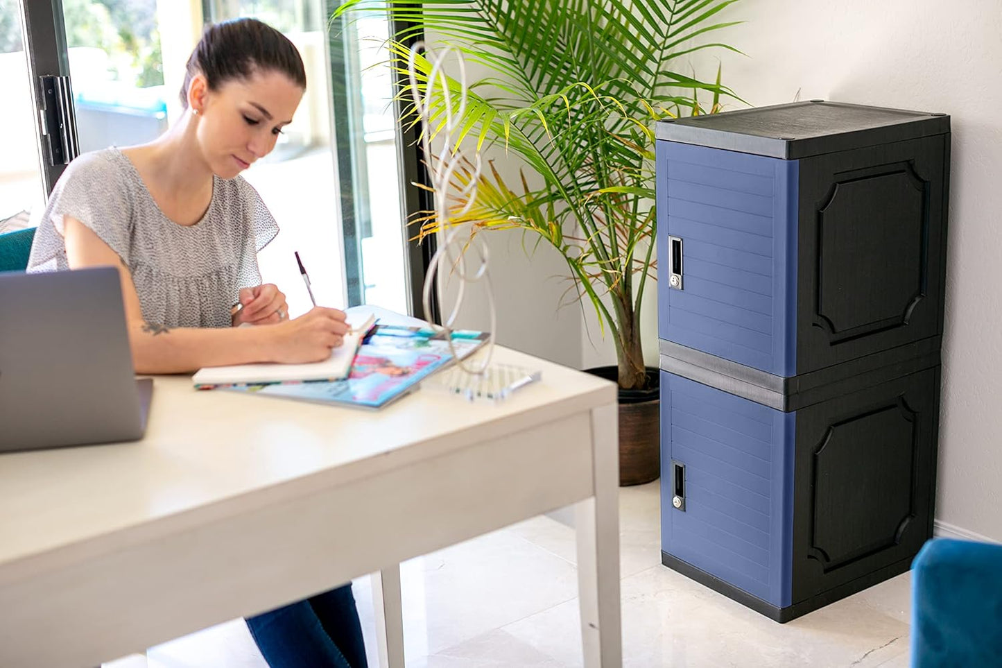 Jink Kids Locker, 19", Lockable/Stackable Storage Locker Box, Great for Home, School & Office (Royal Blue)