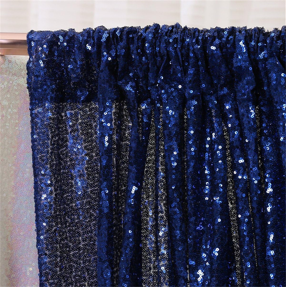 Eternal Beauty Navy Blue Sequin Backdrop, 5x7 Ft Glitter Background Curtains for Shimmer Photography Party Wedding Birthday Independence Day Back Drop Decor