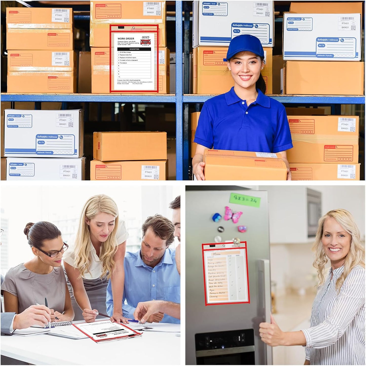 Nezyo Dry Erase Pockets Plastic Job Ticket Holders Shop Holder Order Pockets Clear Sleeves Tickets Folders Plastic Sleeves Paper Teacher Supplies for Classroom(12 x 9.5 in,Red,50 Pcs)