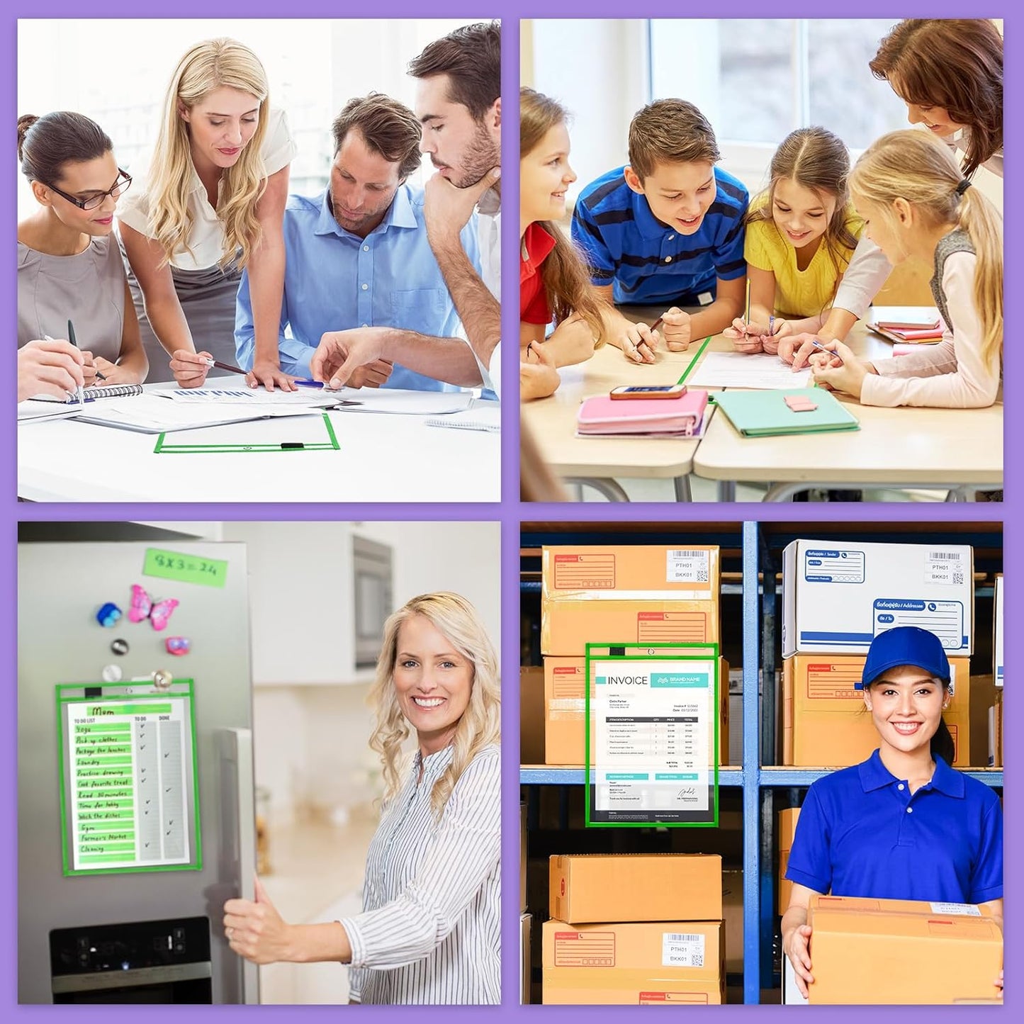 Nezyo Dry Erase Pockets Plastic Job Ticket Holders Shop Holder Order Pockets Clear Sleeves Tickets Folders Plastic Sleeves Paper Teacher Supplies for Classroom(14 x 10 in,Dark Green,20 Pcs)