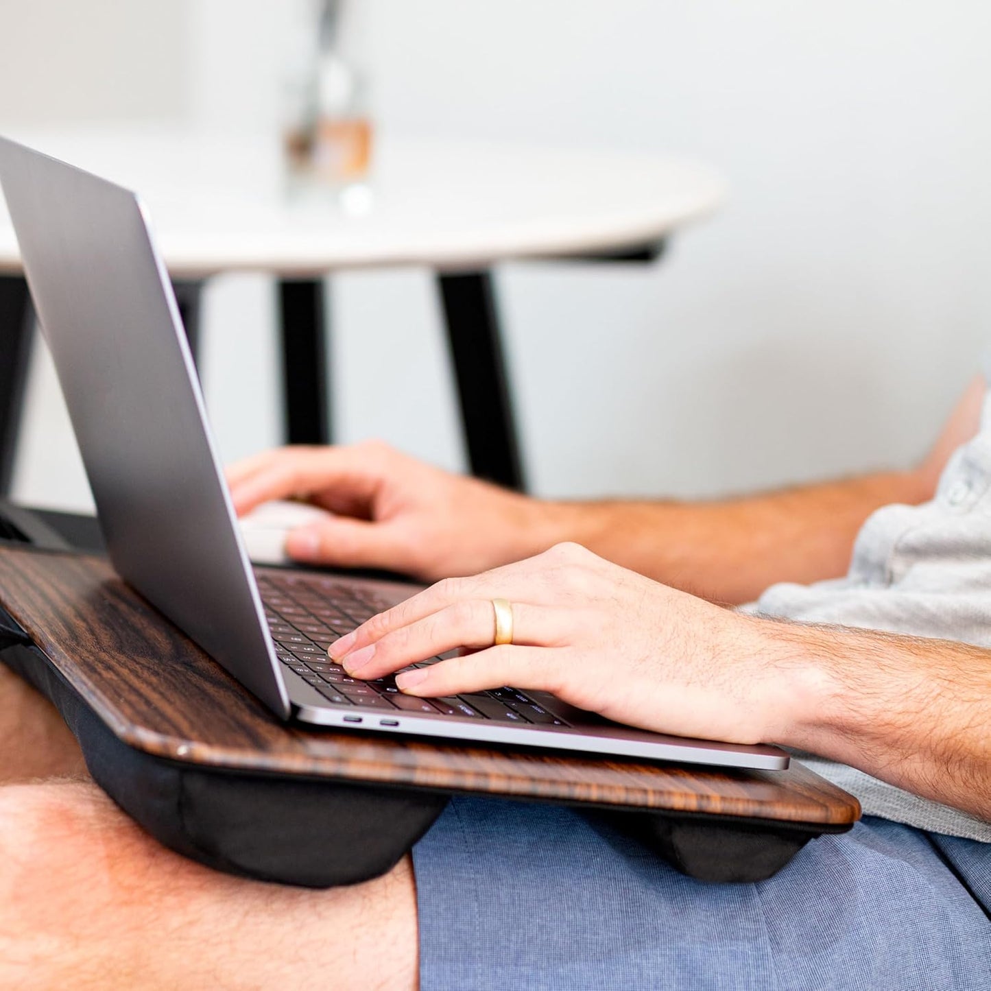 LAPGEAR Home Office Lap Desk with Device Ledge, Mouse Pad, and Phone Holder - Espresso Woodgrain - Fits up to 15.6 Inch Laptops - Style No. 91575