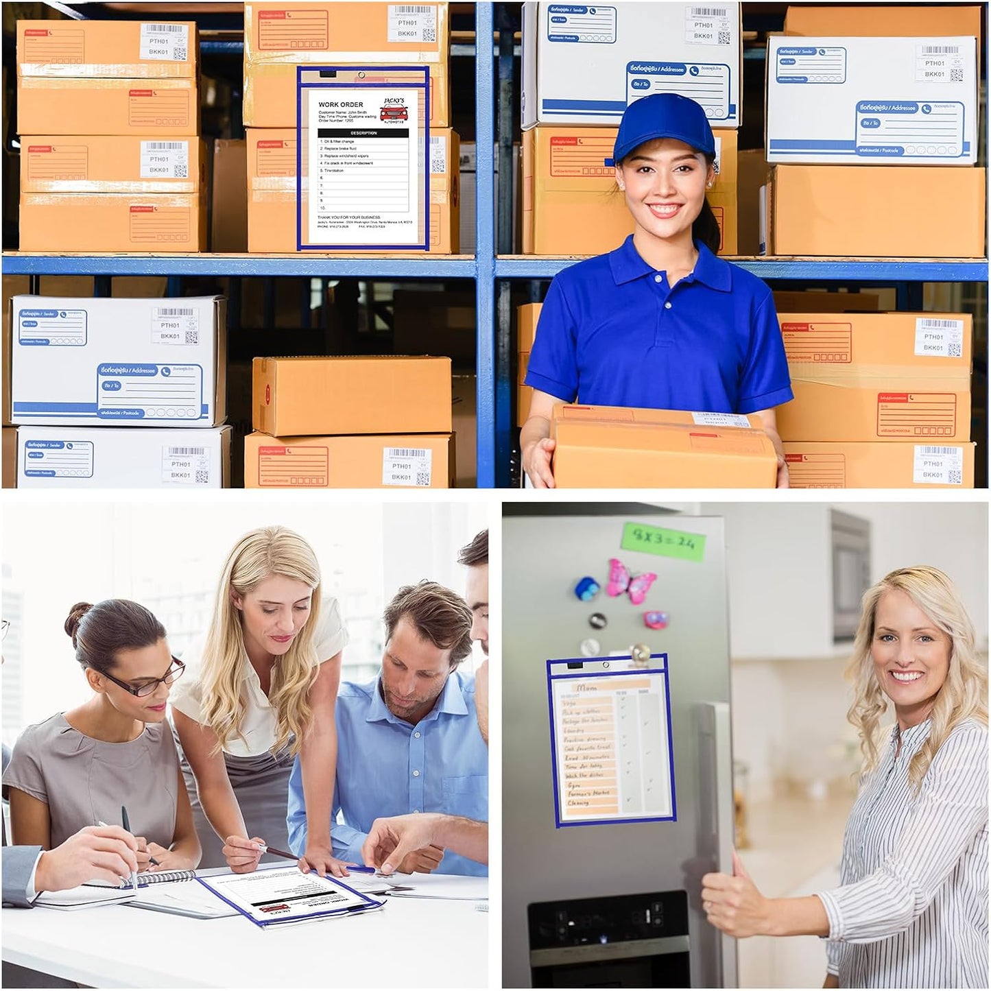 Nezyo Dry Erase Pockets Plastic Job Ticket Holders Shop Holder Order Pockets Clear Sleeves Tickets Folders Plastic Sleeves Paper Teacher Supplies for Classroom(12 x 9.5 in,Blue,50 Pcs)