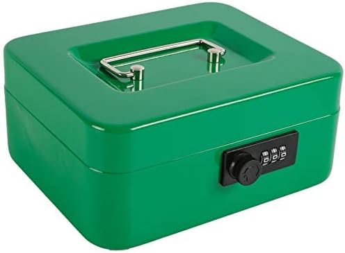 xydled Cash Box with Money Tray,Locking Cash Box with Combination Lock,Money Box with Removable Coin Tray,Medium,7.87"x 6.30"x 3.54",Green