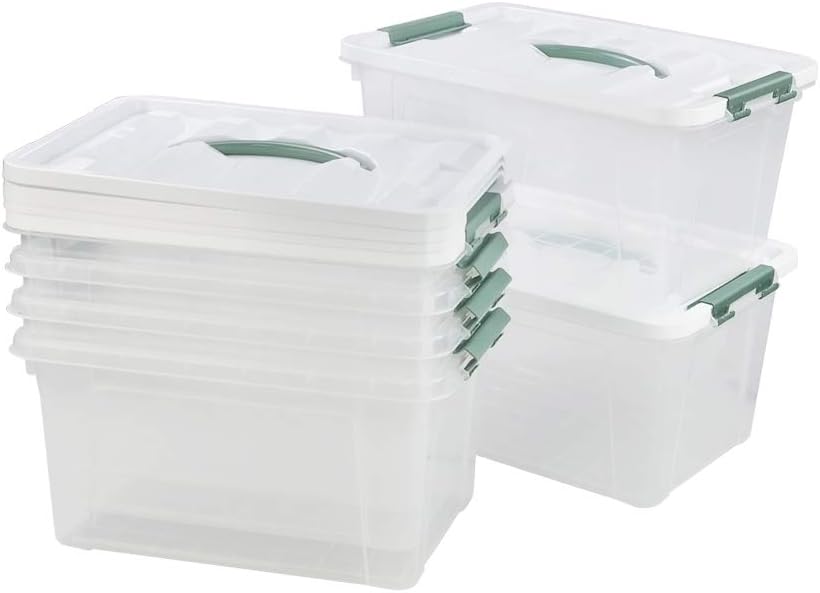 Gloreen 14 Quart Clear Storage Bins with Lid, Multipurpose Plastic Latch Box, 6 Packs