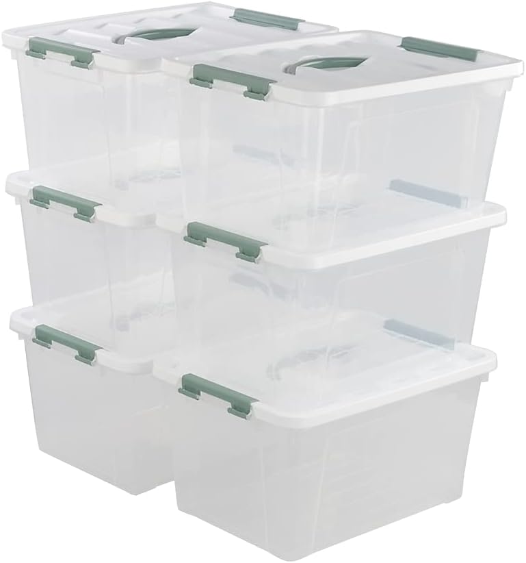 Gloreen 14 Quart Clear Storage Bins with Lid, Multipurpose Plastic Latch Box, 6 Packs