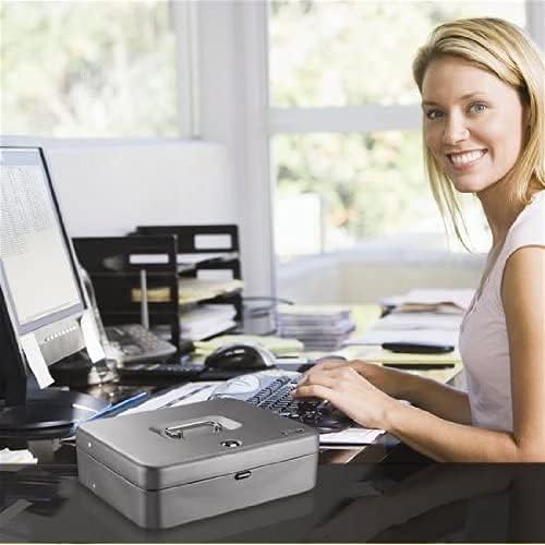 MMF Industries STEELMASTER Tiered Tray Cash Box | 11.81” W x 3.18” H x 9.43” D | 10 Compartments | Tiered Tray Design | Recessed Handle | Secure Cam Lock | Steel Construction