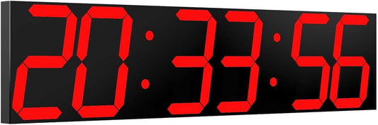 Digital Wall Clock, Oversize Led Digital Clock Large Display with Auto Dimmer, Huge Countdown Timer with Remote Control, 27" Wide Led Display, 6 Digits, Wall Mount, Date and Temperature (Red)