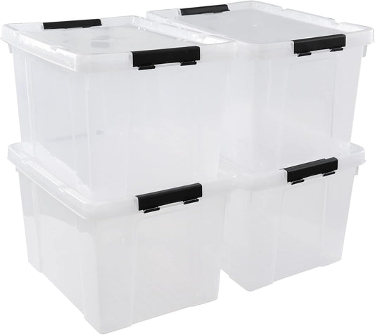 4-Pack 34 Quart Clear Plastic Storage Boxes with Lids, Latching Bins Totes with Wheels