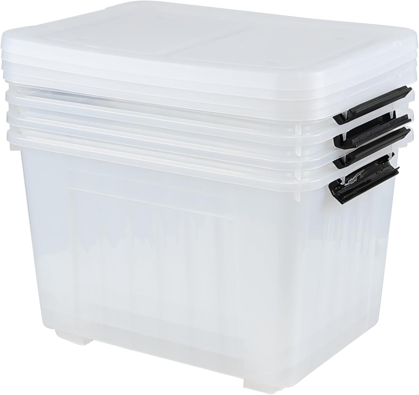 Wekioger 50 Quart Clear Latching Box with Wheels, 4 Packs Plastic Lidded Storage Bin