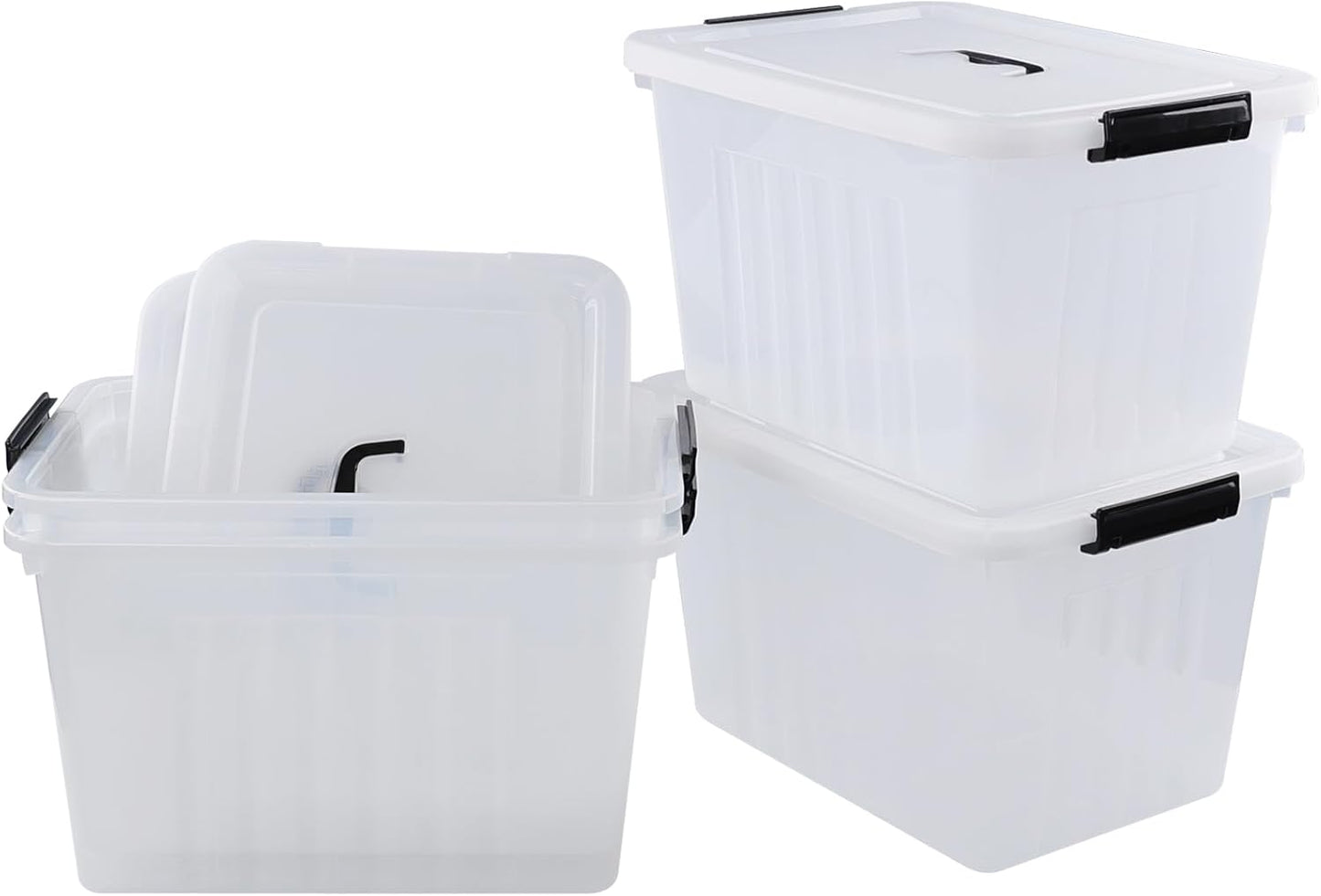 Wekioger 22 Quart Plastic Container Box with Lid, Set of 4 Latching Storage Bin with Handle, Clear