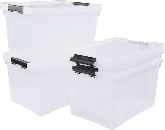 4-Pack 34 Quart Clear Latching Box Totes, Plastic Storage Bin