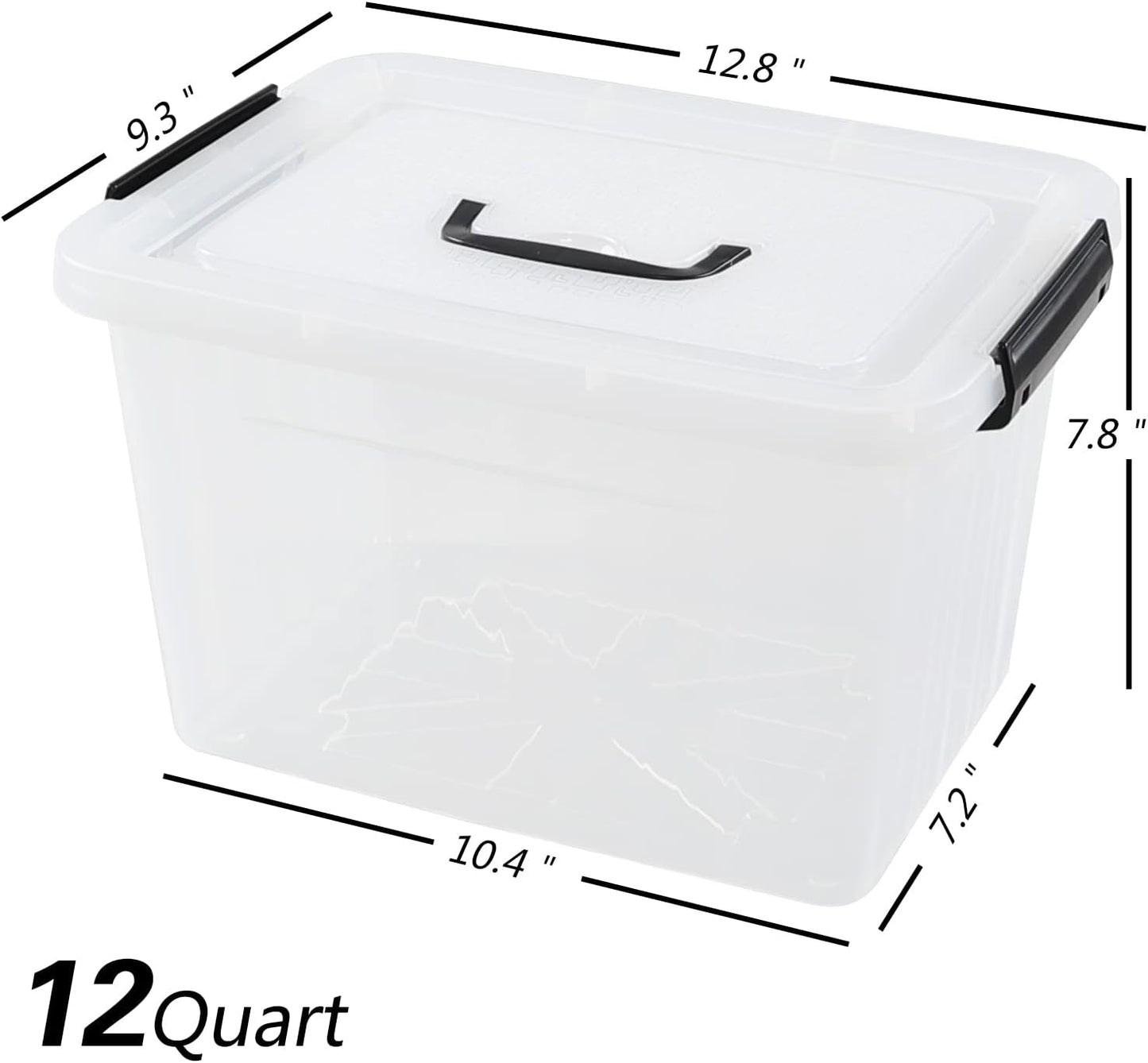 Wekioger 4 Pack 12 Quart Latching Storage Box with Handle, Clear Lidded Tote Bin