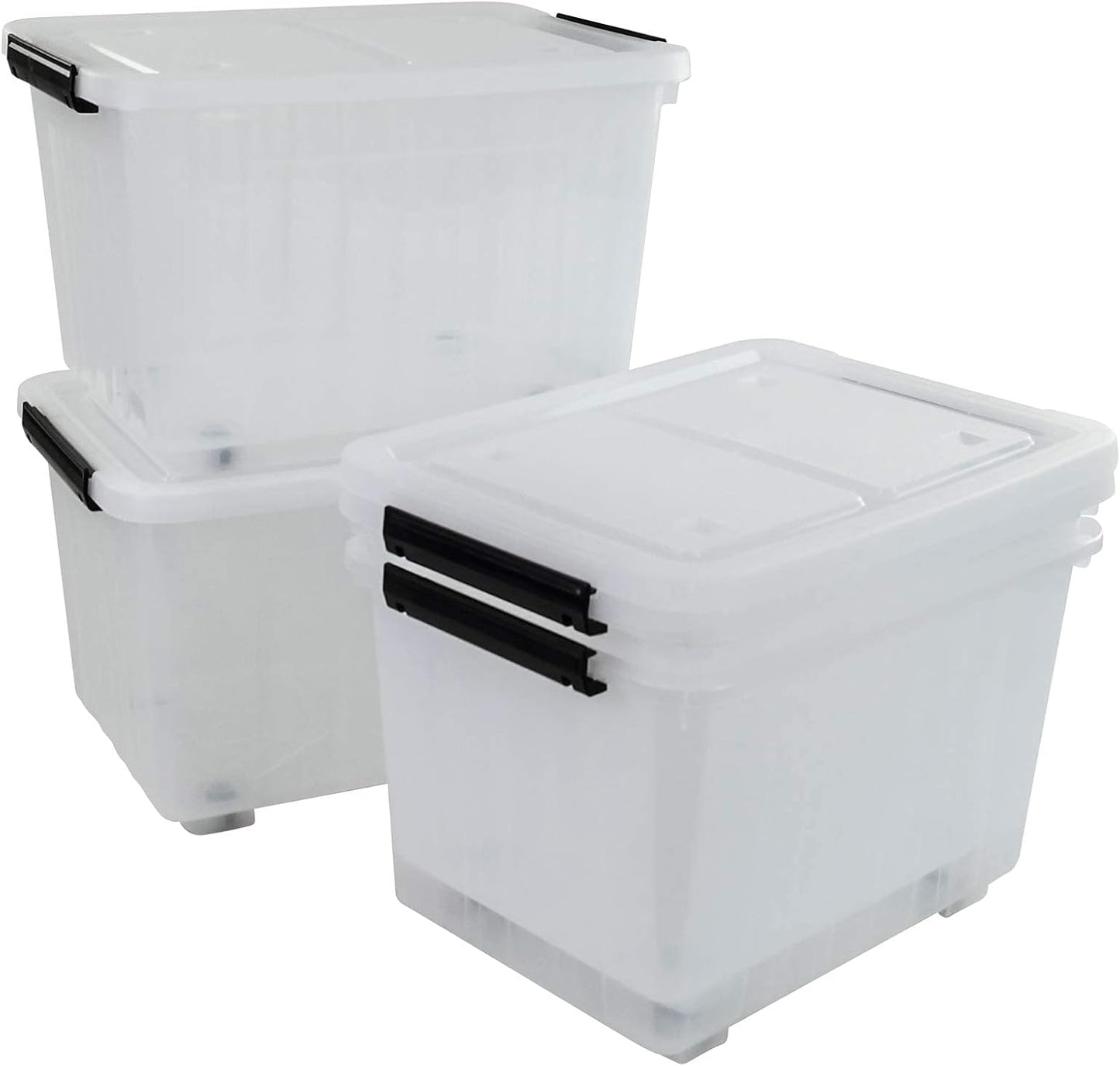 Set of 4 Large Plastic Storage Box with Lid, 30 L Latching Storage Box Bin, Clear