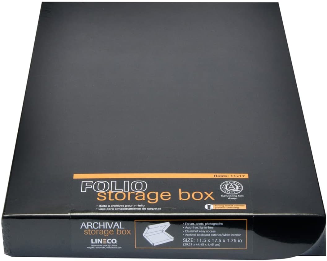 Lineco Clamshell Archival Folio Storage Box 11x17 Inch Size, Black Color Custom LIN-717-1117