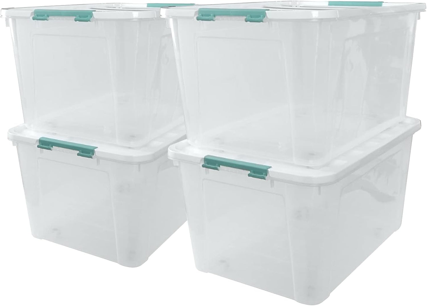 Pekky 85 Quart Clear Storage Bin on Wheels, 4-Pack Large Plastic Latching Box