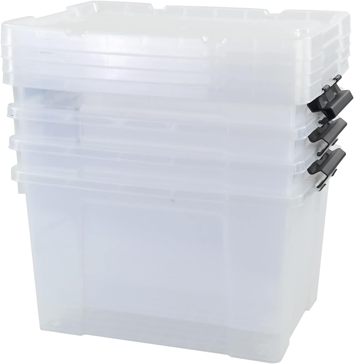 50 Quart Clear Storage Containers with Lid/Wheels, Large Rolling Stackable Box, 4 Packs