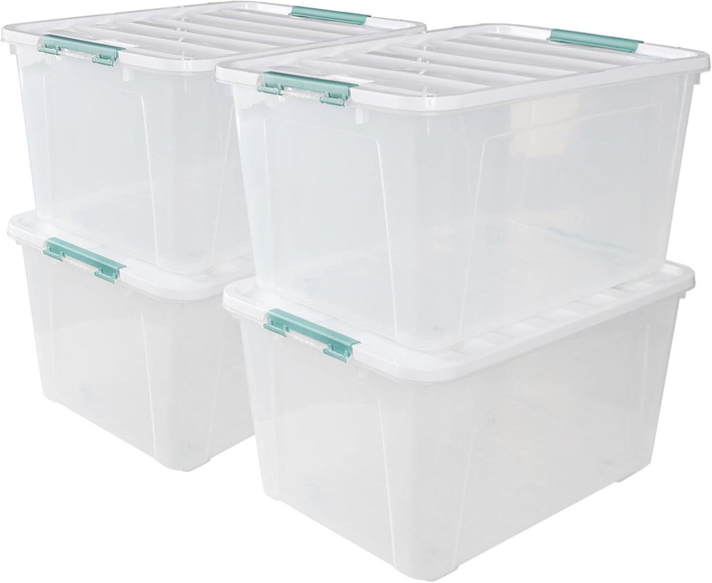 Gloreen 4 Pack Large Plastic Storage Bin with Lid, 85 Quart Latching Storage Box with Wheels