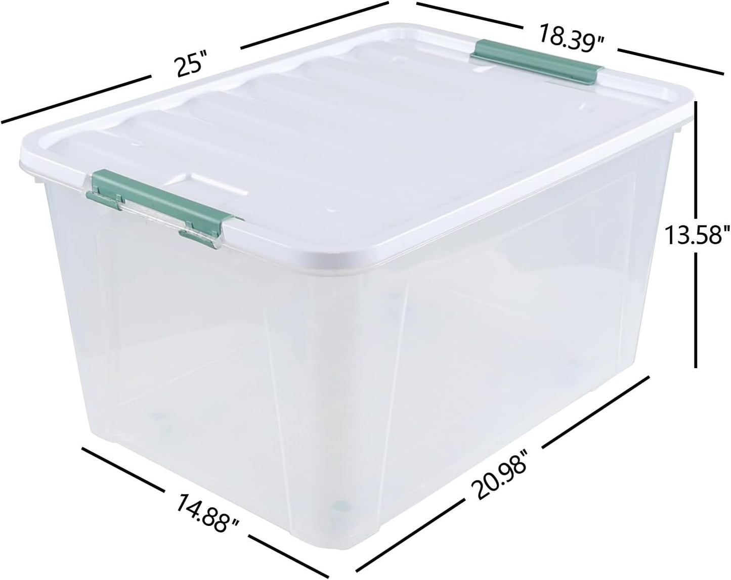 80 L Large Plastic Storage Bins with Lids, 4 Pack Wheeled Clear Storage tote with Latch Handle