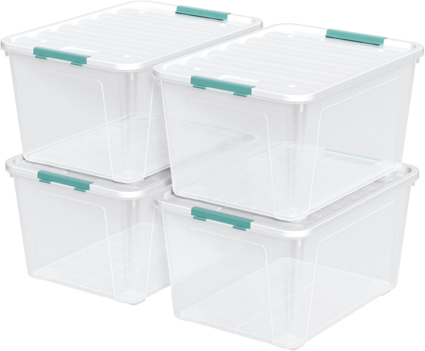 85 Quart (21 Gallon) Clear Large Plastic Storage Latch Box with Lid, Plastic Storage Bins with Wheels, 4-Pack