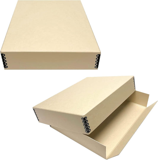 Lineco Museum Archival Storage Box, 11.75x15.25x3 in. Drop Front Design. Acid-Free with Metal Edge. Organize Photos, Pictures, Prints, Documents, Crafts, DIY. Tan, 2 Pack