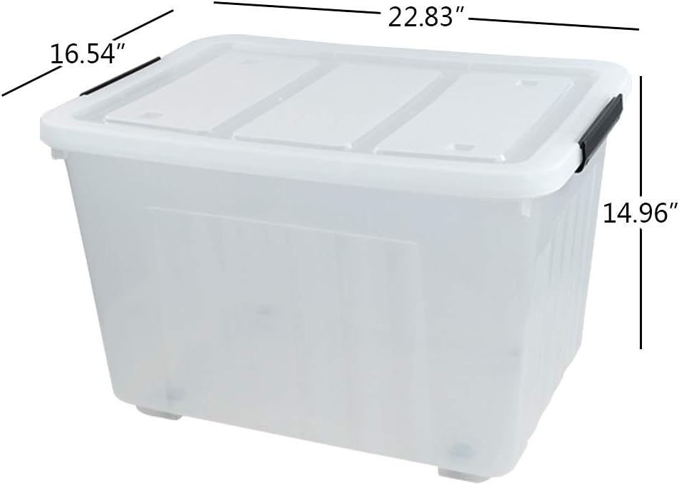 Farmoon 70 Quart Clear Storage Bin with Wheels, Large Plastic Stackable Cotainer Box with Lid, 4 Packs