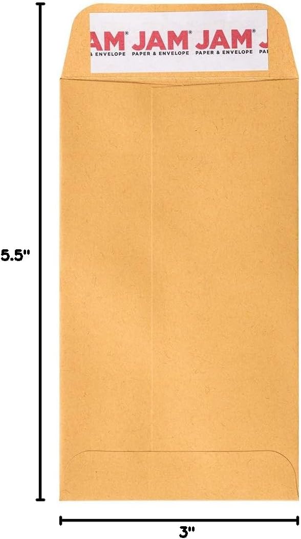 JAM PAPER #5.5 Coin Business Envelopes with Peel and Seal Closure - 3 1/8 x 5 1/2 - Brown Kraft Manila - 100/Pack