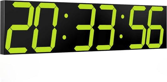 Digital Wall Clock, Oversize Digital Clock with Auto Dimmer, Huge Countdown Timer with Remote Control, 27" Wide Led Display, 6 Digits, Wall Mount, Date and Temperature（Yellow）