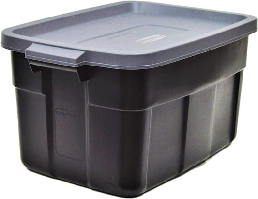 Rubbermaid Garage Storage Bins Black Plastic Stackable Storage with 3-Pack 31 GAL Capacity, Totes for Storage Home Organization Durable - Heavy Duty (31 GAL - 3 Pack Solid Black and Grey)