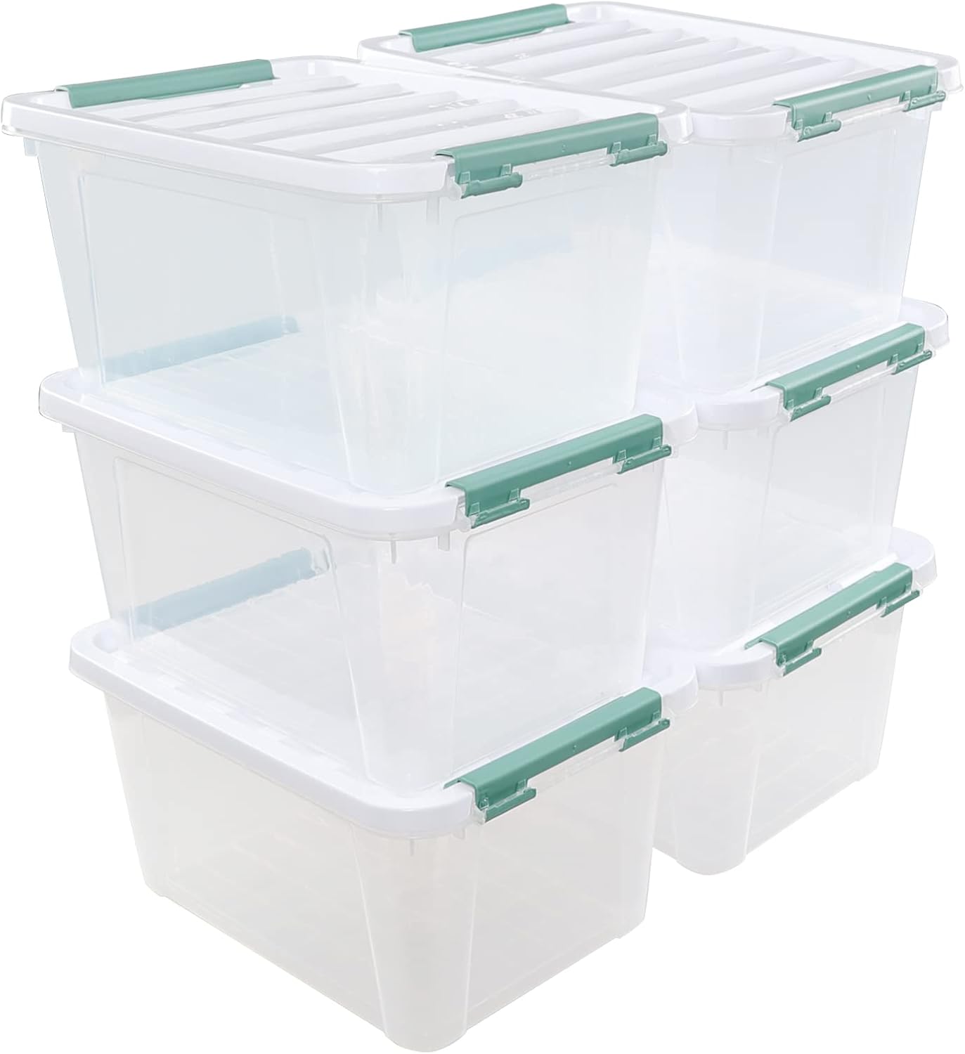 Pekky 20 Quart Clear Storage Bin with Lid, 6 Pack Plastic Latching Container Box