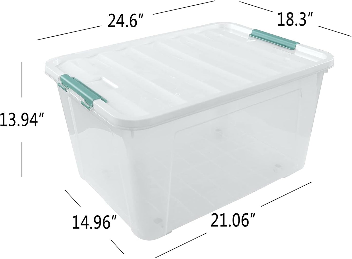 Pekky 85 Quart Clear Storage Bin on Wheels, 4-Pack Large Plastic Latching Box