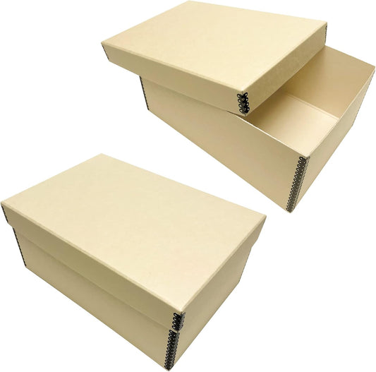 Lineco Photo Card Box, Museum-Quality Archival Storage, Acid-Free with Removable Lid, Bulk Storage for Negatives, Prints, Films, Photos, Snapshot, 5x8x12 Inches, Tan, 2 Pack