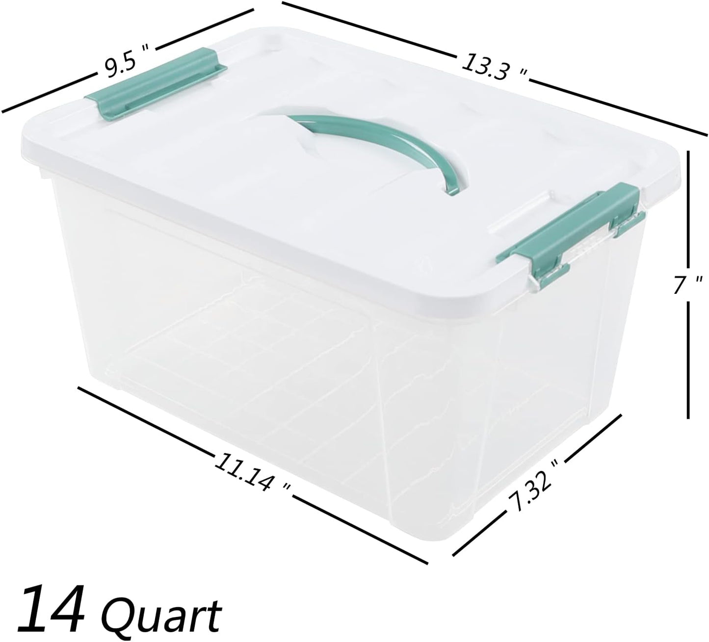 Pekky 14 Quart Plastic Lidded Storage Bins Set of 8, Clear Latching Storage Box with Handle